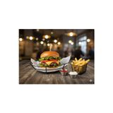 Egem Home Siyah Metal Oval Fast Food Servis Sepeti Patates Kızartması Hamburger Sos Sunum Seti