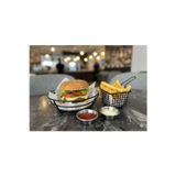 Egem Home Siyah Metal Yuvarlak Büyük Kenarlıksız Fast Food Servis Sepeti Patates Kızartması Hamburger Seti