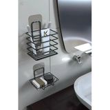 Egem Home Siyah Paslanmaz Metal Banyo Duvar Organizeri - Yapışkanlı Diş Fırçalık ve Sabunluk Seti