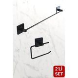 Egem Home Siyah Uzun Havluluk Ve Tuvalet Kağıdı Tutacağı Avantajlı 2'li Set, Banyo Aksesuarları