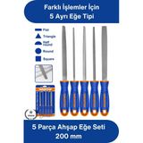 #Eğeseti 5 Parça Metal Eğe Seti 200 Mm Karbon Çelik Orta Pürüzlü Düz Yuvarlak Yarım Yuvarlak Kare Üçgen Törpü Ergonomik
