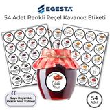 Egesta 54 Adet Renkli Reçel Kavanoz Etiketi Seti - Suya Dayanıklı Oracal Vinil Sticker - Ev Yapımı Reçel ve Soslar İçin Dekoratif Hediyelik Etiket (4 cm Yuvarlak)