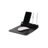 Egesta Deri Mouse Pad ve Masaüstü Organizer - Telefon Standlı ve Kalemlik Bölmeli 3'ü 1 Arada Ofis Aksesuarı - Kaymaz Taban Şık Dikişli Suni Deri Mousepad - Siyah