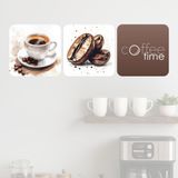 Egesta Kahve Köşesi 3'lü Pleksi Tablo Seti - 19x19 cm Parlak Cam Efektli UV Baskı Mutfak Duvar Dekorasyonu - Coffee Time Su Geçirmez Premium Dekor Seti