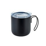 Egesta Paslanmaz Çelik Termos Mug - 320ml Vakumlu Seyahat Bardağı - Sızdırmaz Şeffaf Kapaklı ve Ergonomik Saplı Kamp Kupası - Ofis ve Dış Mekan İçin Isı Yalıtımlı Modern Kupa (Siyah)