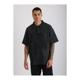 EGHO Eskitme Efektli Yıkamalı Double Pike Kumaş Erkek Polo Yaka Loose Fit Tişört