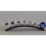 Eğik Füme Plakada Mor Filler Dekoratif Biblo, 20cm, Nazar Boncuğu Detaylı