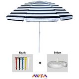 Eğilebilir Plaj Bahçe Balkon Şemsiye Çizgili Kaliteli Kumaş I 2 Metre 8 Telli (Bidon+Kazık) - Siyah - Beyaz