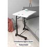 Eğim Yükseklik Ayarlı Laptop Sehpası Kahvaltı Ders Çalışma Bilgisayar Masası Metal Ayak Tekerlekli