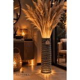 Egindra led ışıklı lambader metal tel hasır örgü jüt halat antrasit gri eskitme vintage görünüm pampas vazosu çiçekler hariç 60 cm