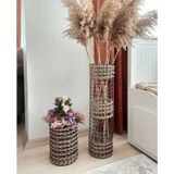 Egindra Trendev Metal Tel Hasır Örgülü Özel Tasarım Pampas Vazosu 25 Ve 50 Cm 2Li Set