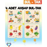 Eğitici 4 Adet Bul-Tak Oyuncak Taşıtlar, Meyveler, Sebzeler ve Iş Makineleri