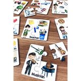 Eğitici Ahşap Üç Parçalı Meslekler Eşleştirme Oyunu Bebekler Için - Seçenek 1 - Ahşap Bej - Siyah