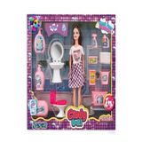 Eğitici Bebek ve Çocuk Cindy Doll Bebekli Lavabo ve Temizlik Seti (Çok Renkli)