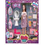 Eğitici Bebek ve Çocuk Cindy Doll Bebekli Lavabo ve Temizlik Seti - Pembe