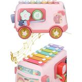 Eğitici Bul Tak Işıklı ve Müzikli Otobüs Ince Motor Kas Geliştirme Beyin Zihin Gelişimi (17X35X18CM) - Pembe