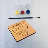 Eğitici Puzzle 4mm Plywood Ahşap Boyanabilir Çocuklar Için - Hayvanlar - Çilek Boya Setli