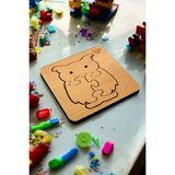 Eğitici Puzzle 4mm Plywood Ahşap Boyanabilir Çocuklar Için -Hayvanlar Serisi -Baykuş Boya Setli