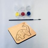 Eğitici Puzzle 4mm Plywood Ahşap Boyanabilir Çocuklar Için - Hayvanlar serisi -Dinazor Boya Setli - Dinozor