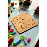 Eğitici Puzzle 4mm Plywood Ahşap Boyanabilir Çocuklar Için -Hayvanlar Serisi -Kaplumbağa Boya Setli