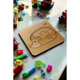 Eğitici Puzzle 4mm Plywood Ahşap Boyanabilir Çocuklar Için - Hayvanlar Serisi -Kirpi Boya Setli