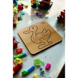 Eğitici Puzzle 4mm Plywood Ahşap Boyanabilir Çocuklar Için - Hayvanlar Serisi -Ördek Boya Setli