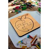 Eğitici Puzzle 4mm Plywood Ahşap Boyanabilir Çocuklar Için Meyveler ve Sebzeler Serisi - Boya Setli - Elma