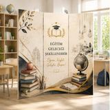 Eğitim Temalı Dekoratif Paravan – Okul, Kurs Ve Eğitim Kurumları İçin Oda Bölücü 7 Kanat Yükseklik 180 X Genişlik 280 Çift Taraf Baskılı