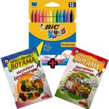 Eğlenceli Boyama Seti (Bic Kids 12'li Pastel Boya + 2 Boyama Kitabı)