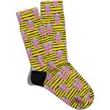 Eğlenceli Çorap Unisex Sarı Çizgili Domuz Baskılı Çorap - Standart - Renkli - Renkli