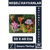 Eğlenceli Eğitici Görsel Algı Motor Becerisi Geliştiren Çocuk Boyamalı Puzzle 80 Pr Neşeli Hayvanlar