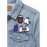 Eğlenceli Pop Art 4'Lü Metal Emaye Rozet Set–Tramvay, Balina, Kalp El Ve Patlıcan