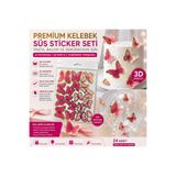 eğlencemarketi 63 Adet 3D Kelebek Pasta Süsü Kendinden Yapışkanlı Altın Varaklı Balon Dekor Sticker Seti