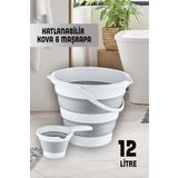ego home 2'li Katlanabilir 12 lt Kova Ve Maşrapa Seti Katlanır Akordiyon Su Kovası Ve Maşrapa Seti Banyo Gri