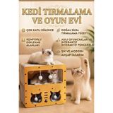 ego home 3 Girişli 2 Katlı Karton Tırmalamalı Ahşap Model Kedi Kafa Tırmalama Oyun Evi Tırmalama Evi
