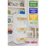 ego home 3lü Tekerlekli Oyuncak Düzenleme Dolabı Kapaklı Saklama Kutusu Oyuncak Sepeti Çok Amaçlı Mote 36 Lt