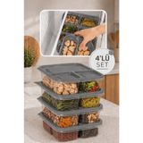 ego home 4 Adet 3 Bölmeli, Derin Dondurucuda Kullanılabilen Saklama Kabı Seti 1,15LT