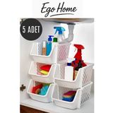 ego home 5 Adet Düzenleyici, Dolap İçi, Lavabo Altı, Buzdolabı İçi Banyo Organizeri Katlı Organizer BEYAZ