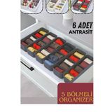 ego home 5 Bölmeli Düzenleyici, Saat, Takı, Toka, Çorap, İç Çamaşırı Organizeri 6 Adet Antrasit