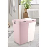 ego home Pembe-beyaz Mote Ikili Dokunmatik Kirli Çamaşır Sepeti 2 Bölmeli Dokunmatik Kapak 80lt,
