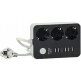 Egonex Akım Koruyuculu 6usb Port 4.1A Hızlı Şarjlı 3'lü Priz - Siyah