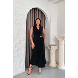 EGZEBRU Kadın Siyah Sıfır Kol Buzzy Maxi Büyük Beden Abiye Elbise