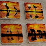 Egzotik Hayvanlar Fil Zürafa Flamingo Kanguru Doğal Taş Bardak Altlığı 4'lü set - Natural Stone Coasters