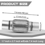 Egzoz Spiral Flex Borusu, 45MM*190MM,ÜNIVERSAL Tip, Paslanmaz Çelik Çift Örgülü