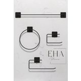 EHA HOME Siyah Yapışkanlı 4 Lü Banyo Seti Uzun Havluluk Yuvarlak Havluluk Kağıt Havluluk Wc Tuvalet Kağıdlığı