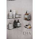 EHA HOME Yapışkanlı Siyah Metal Banyo Rafı 4lü Düzenleyici Set Banyo Seti Sabunluk