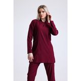 Ehil Doktor - Hemşire Forması Likralı Tesettür Üniforma Tek Üst Likralı Tesettür - Bordo - 2XL