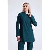 Ehil Doktor - Hemşire Forması Likralı Tesettür Üniforma Tek Üst Likralı Tesettür - Koyu Yeşil - 3XL