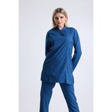 Ehil Doktor - Hemşire Forması Likralı Tesettür Üniforma Tek Üst Likralı Tesettür - Mavi - 3XL