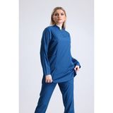 Ehil Doktor - Hemşire Forması Likralı Tesettür Üniforma Tek Üst Likralı Tesettür - Mavi - XL